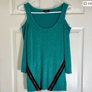 Bebe Sparkling Teal Cold Shoulder Top